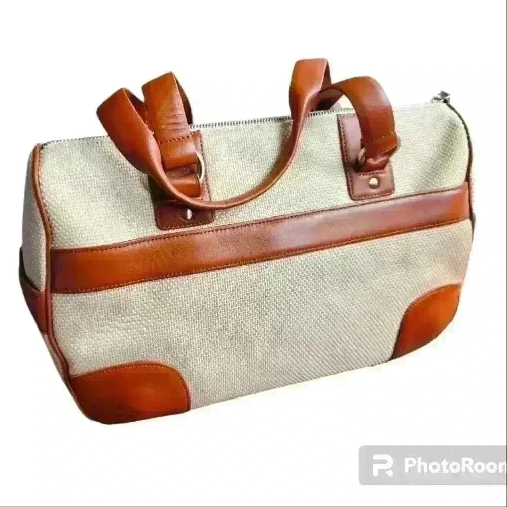 Antonio Melani Leather Tan Canvas Shoulder Bag Purse - Picture 3 of 4